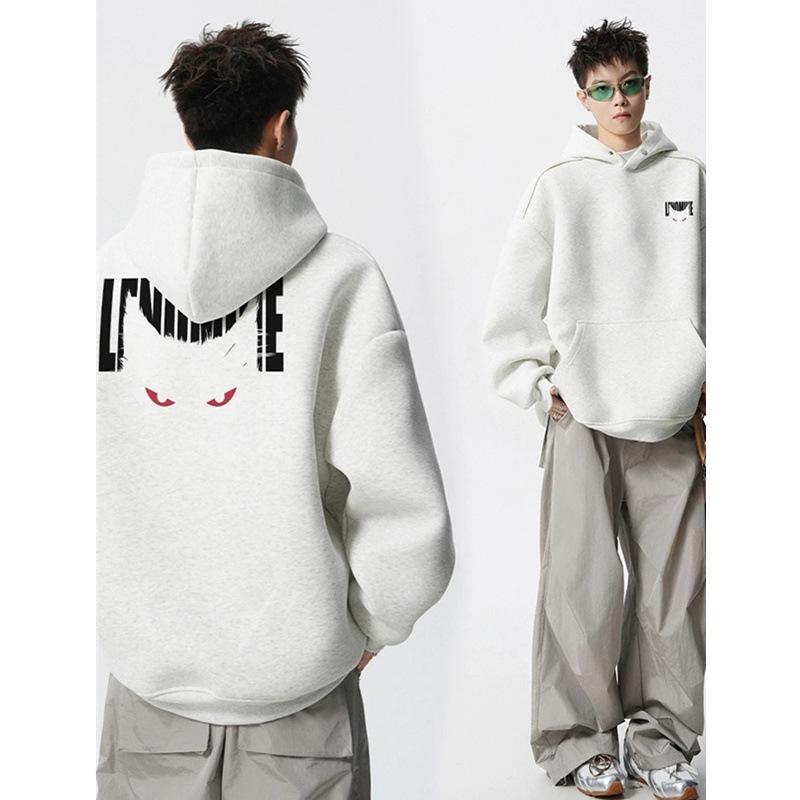 Men's Autumn American Brand Devil Cat Print Hoodie, Heavyweight & Trendy Stiff Sweatshirt, Cleanfit Base Layer.