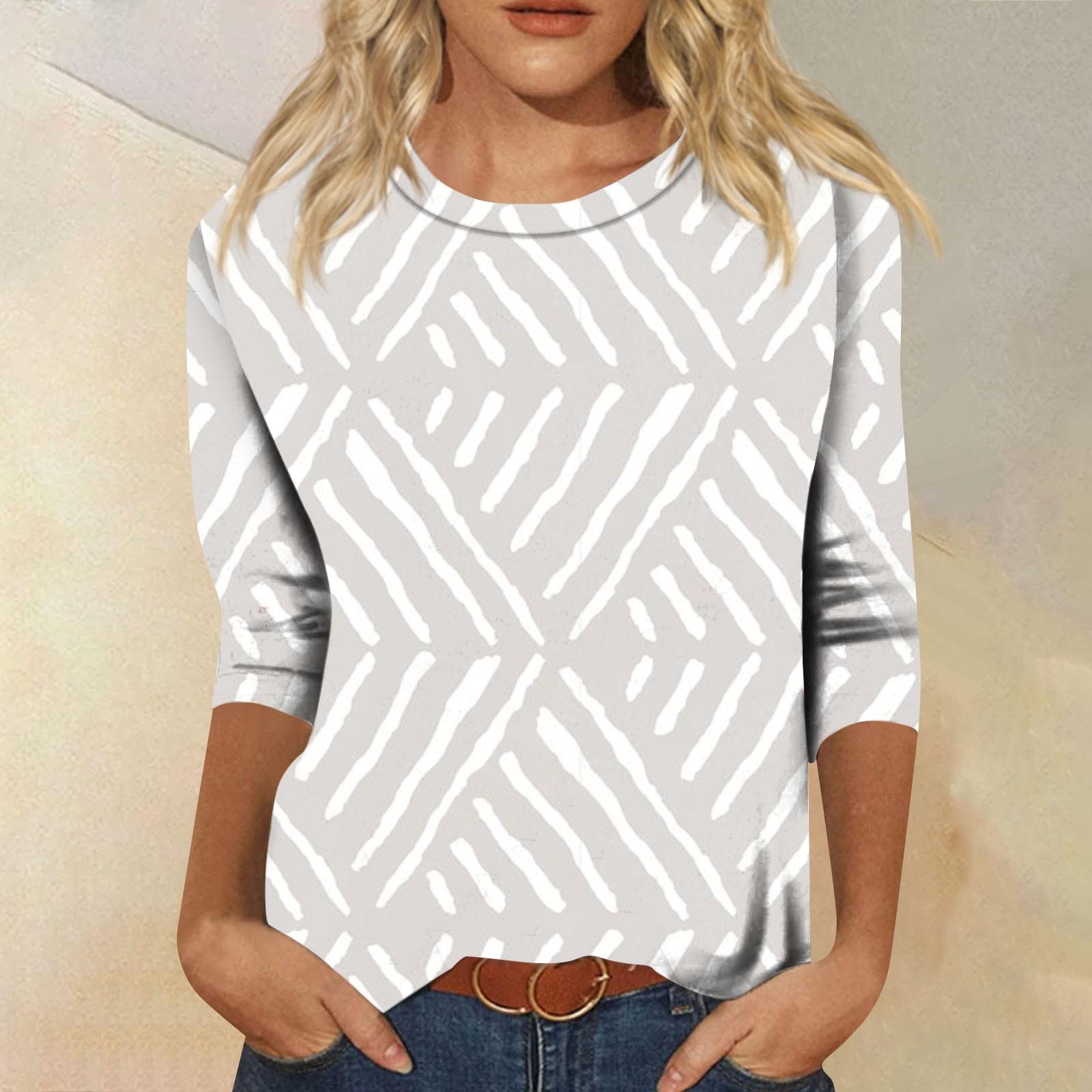 

Рубашки с рукавом 3/4 для женщин, милые топы, футболки с рисунком, блузки, повседневные базовые топы больших размеров, пуловеры S белый