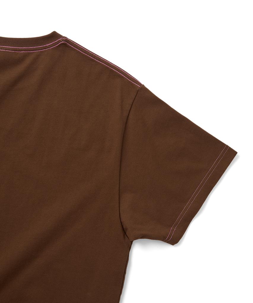 YESEYESEE Contrast Stitch Chain Logo Tee Brown
