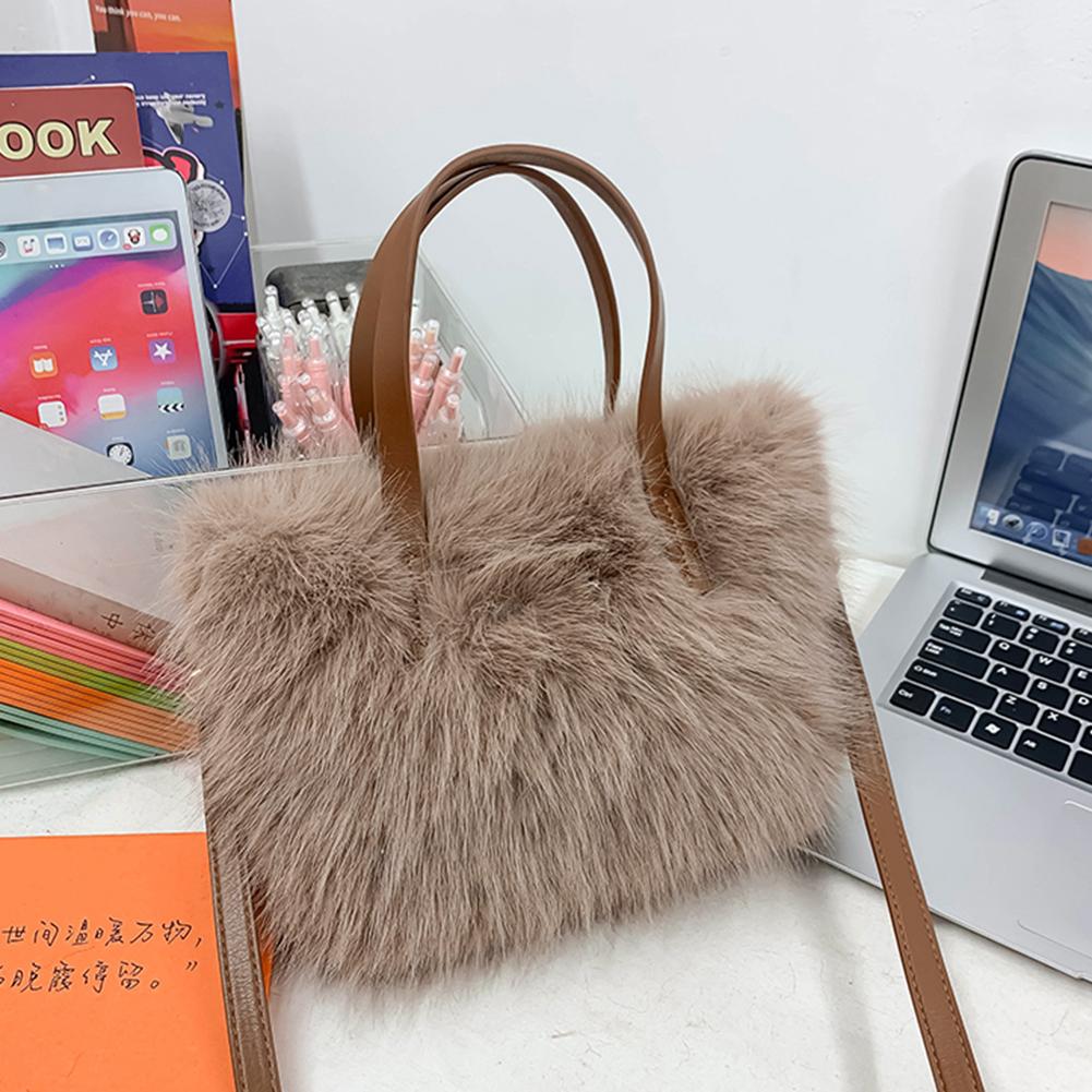 Women Faux Fur Crossbody Bag Adjustable Strap Handbag Solid Color Clutch Purse Satchel Purse for Travel Party