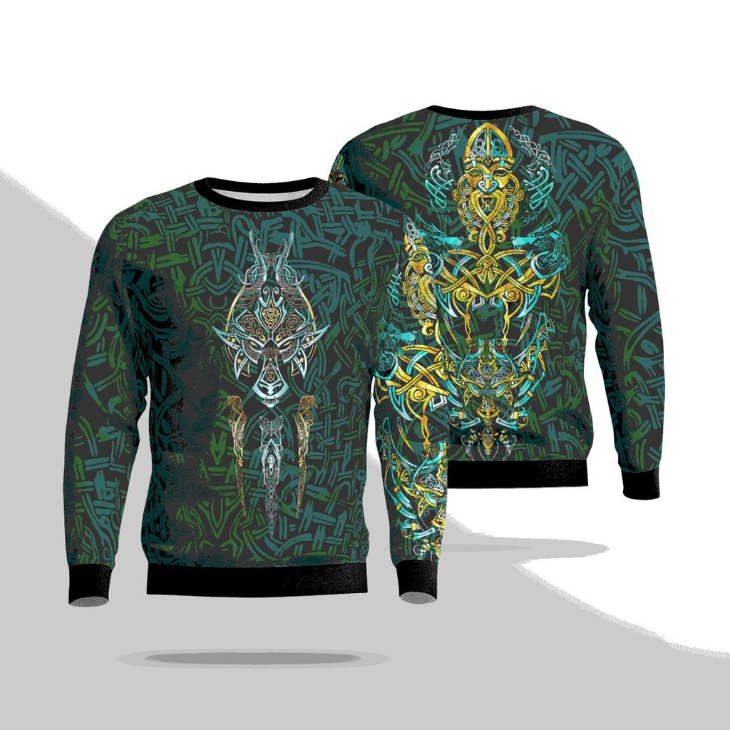 Men's Pullover Sweatshirt Loose Casual Long-sleeved Top 3D Digital Tattoo Printed Sweatshirt