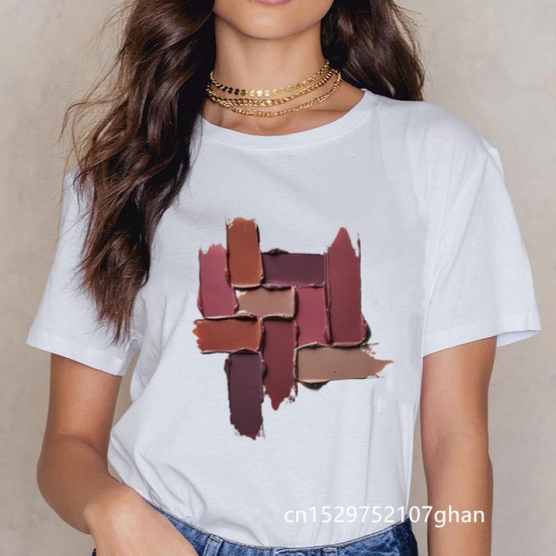 Spring and Summer Womens Color Cosmetics Pack Cartoon Simple Cute A Hair Fashion Clothes Tshirt Oversized T Shirt  Tops S