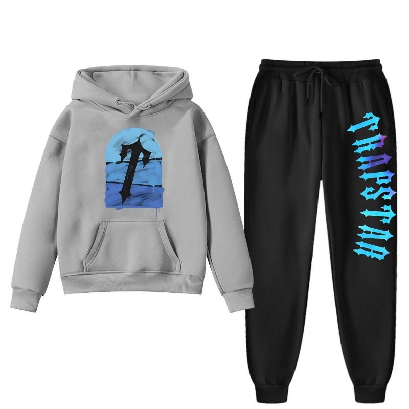 Womens Winter Casual Hooded Sweatshirt Pants Set With Print Loose Fit Streetwear