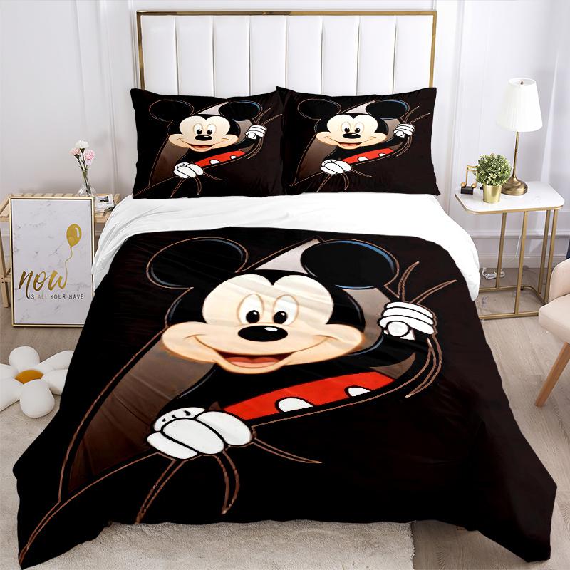 3pcs Happy Mickey Design Quilt Cover Set, Soft and Cozy Bedroom, Guest Room and Dorm Decorative Bedding 3-Piece Set 1 Quilt Cover + 2 Pillow