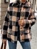Women'S Plaid Check Faux Fur Coat with Double Pockets - Stylish Fall/Winter Outerwear, Button-Up, Fall Winter Coat | Check Pattern Coat