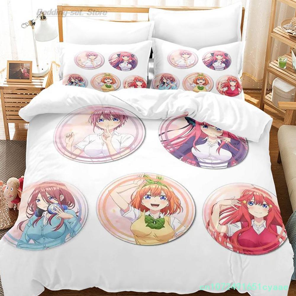 Pościel The Quintessential Quintuplets Pojedyncza Bliźniacza Pełna Queen King Size Zestaw Pościeli Aldult Kid Sypialnia Zestawy Poszwy na Kołdrę 3D Anime