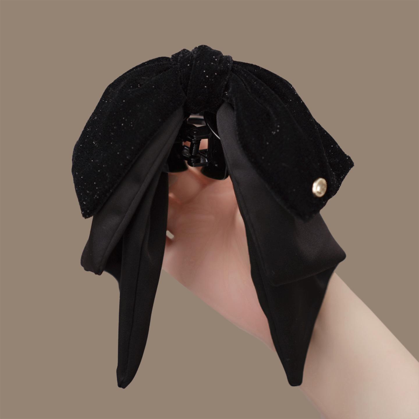 Black Sparkle Velvet Bow Ponytail Clip for Women - 2026 High-End Hair Volume Claw Clip