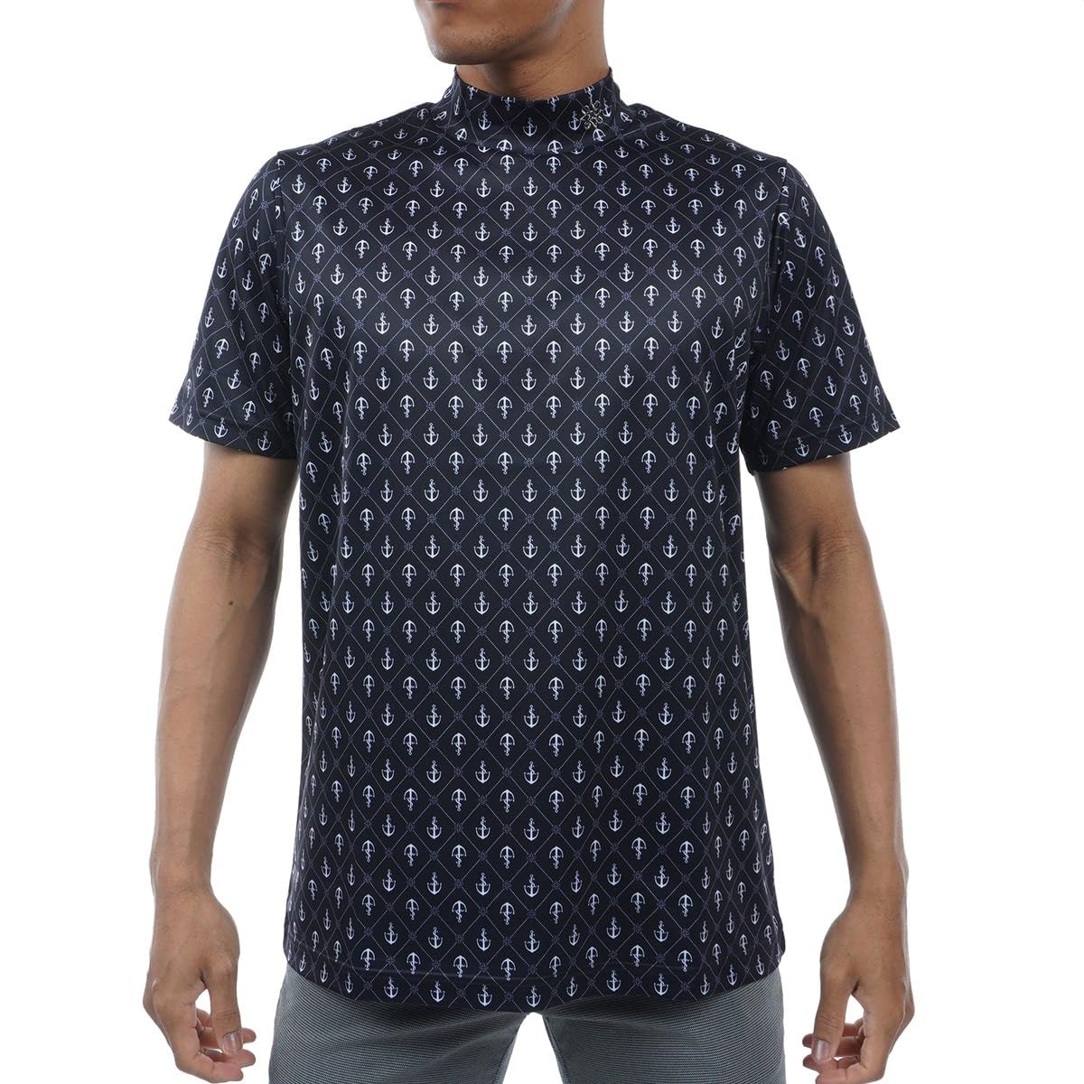 

улица. Мужская футболка с коротким рукавом и высоким воротом Andrews (Принт «Якорь», Влагоотводящий, Быстросохнущий) / Гольф-майка / 042-4167353 120_Темно-синий L