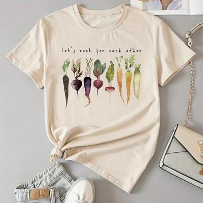 Camiseta de Verano para Mujer Moda Retro Manga Corta Camisetas Casuales Estampado de Vegetación Tops