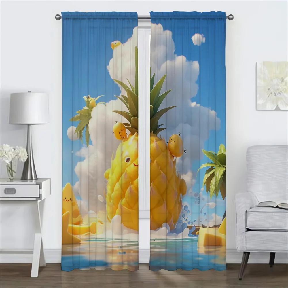 Frucht Ananas Küchenvorhänge für Wohnzimmer Halloween Dekoration Tüll für Schlafzimmer Raumteiler Jalousien Verdunkelungsvorhang Kamera