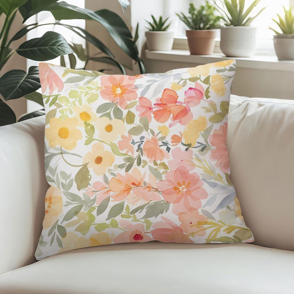 Watercolor Meadow Square Jacquard Pillow Cover for Sofa Office Waist Cushion Cover Home Decorative Pillowcase