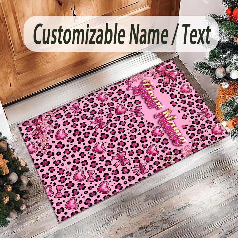 Leopard Theme Crystal Velvet Floor Rug Personalized Custom Name Text Warm Carpet Home Decoration