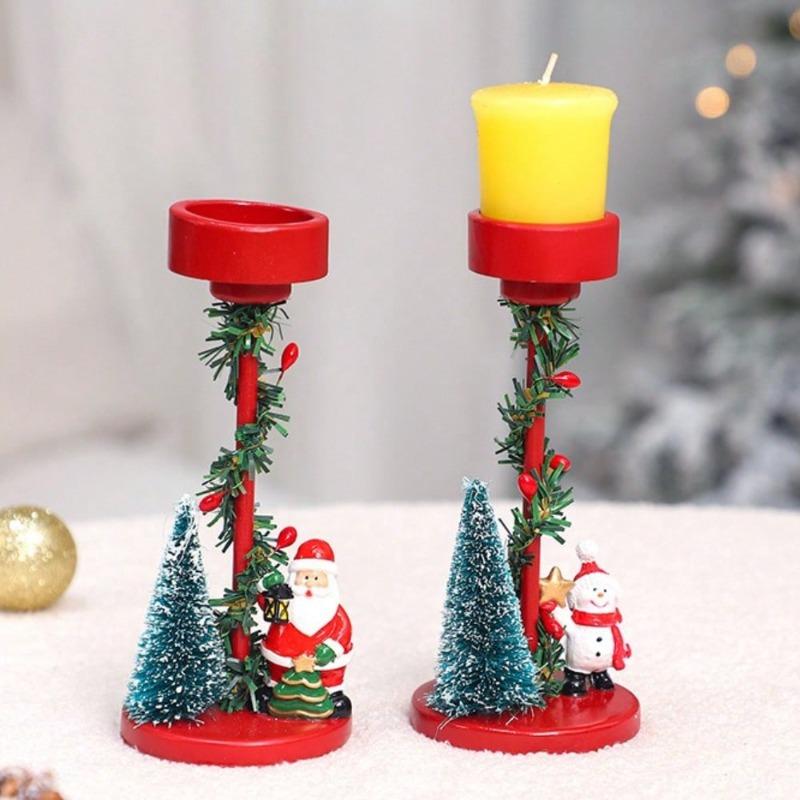 Festive Christmas Tree Candle Holder with Santa and Snowman Decorations Ideal Holiday Centerpiece for Home and Party Tabletop