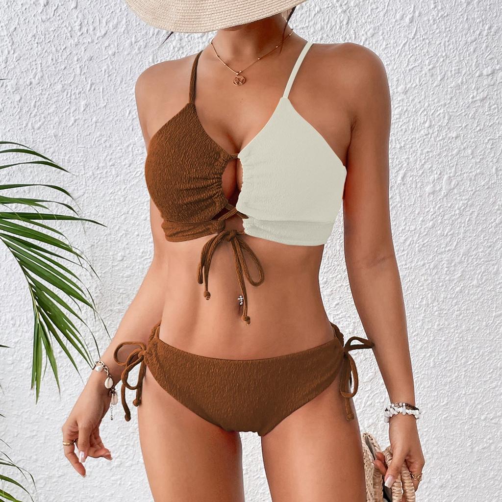 Neuer Bikini Patchwork Sexy Kreuzgurt Bikini Zweiteiliger Badeanzug Mit Trägern Push-Up Bikini Hohe Taille Damen Strand-Badeanzug