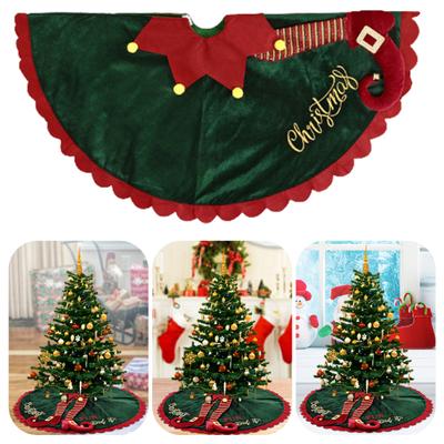 Christmas Tree Skirt with Elf Legs Festive Red Green Decorative Wrap Xmas Holiday Base Cover for Indoor Outdoor Use