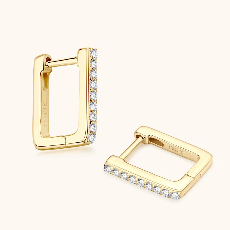 Elegant Square Moissanite Stud Earrings for Women - Trendy S925 Sterling Silver Ear Cuffs