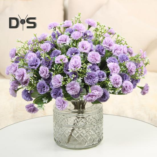 Artificial Carnation 20 Heads Realistic Fake Silk Flower Wedding Party Home Office Table Centerpiece Faux Floral Plants Branch Decoration