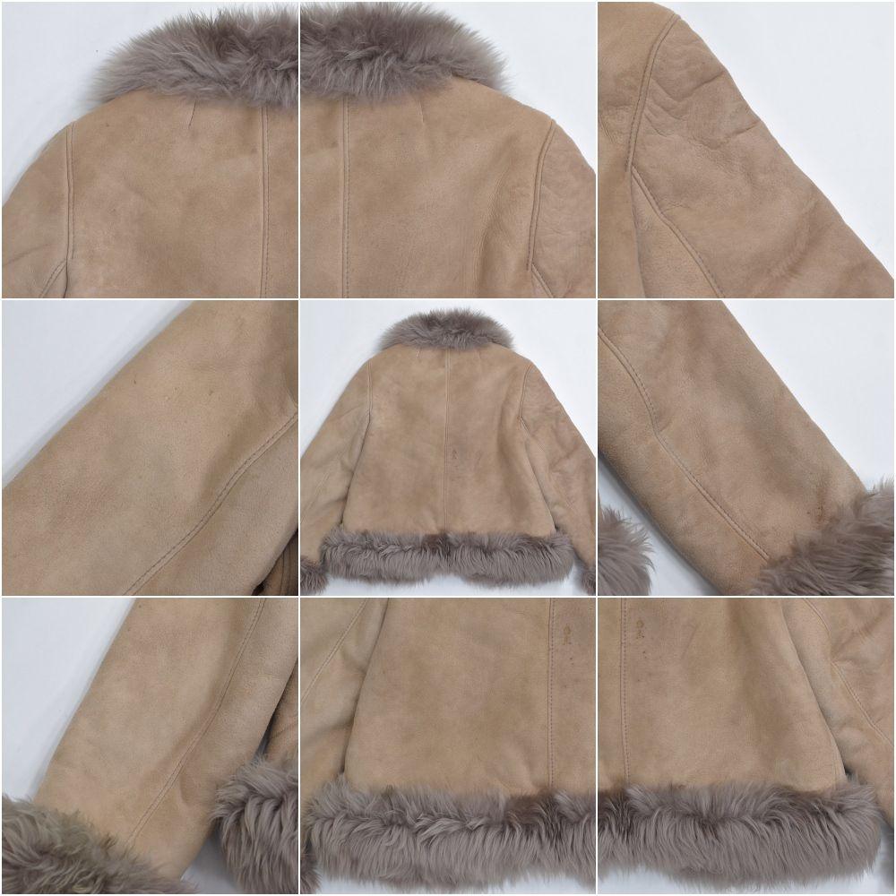 Used 80s-90s Made in Spain Colzy International Real Mouton Fur Shawl Collar Short Jacket Shearling Jacket Blouson Vintage European Vintage Greige