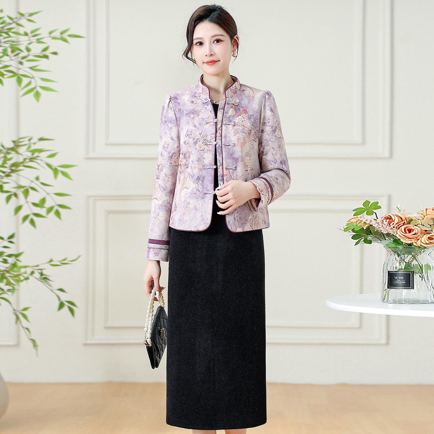 

2025 Chinese-Style Elegant Knee-Length Padded Two-Piece Winter Dress for Women XXL фіолетовий