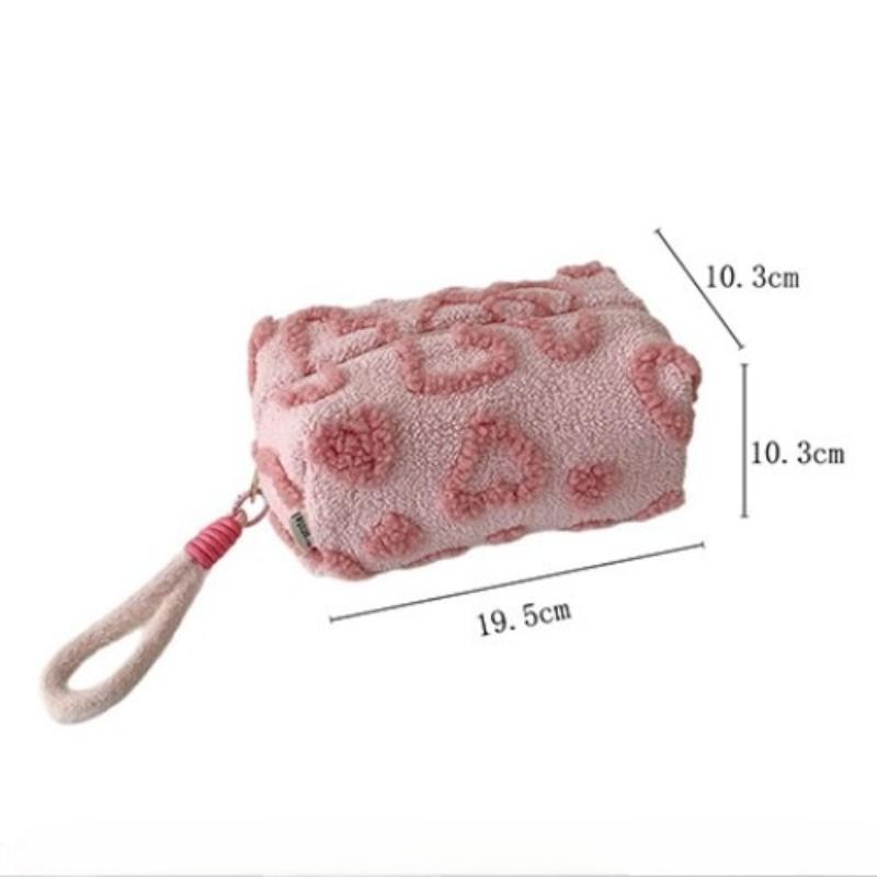 Plush Makeup Bag, Travel Cosmetics Storage Bag, Portable Heart-shaped Makeup Bag, Large-capacity Stationery Bag