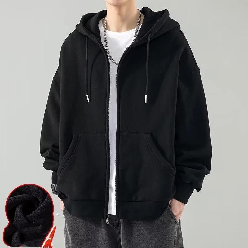 

Мужское осенне-зимнее модное повседневное свободное худи с капюшоном однотонное на флисе 5XL чёрный