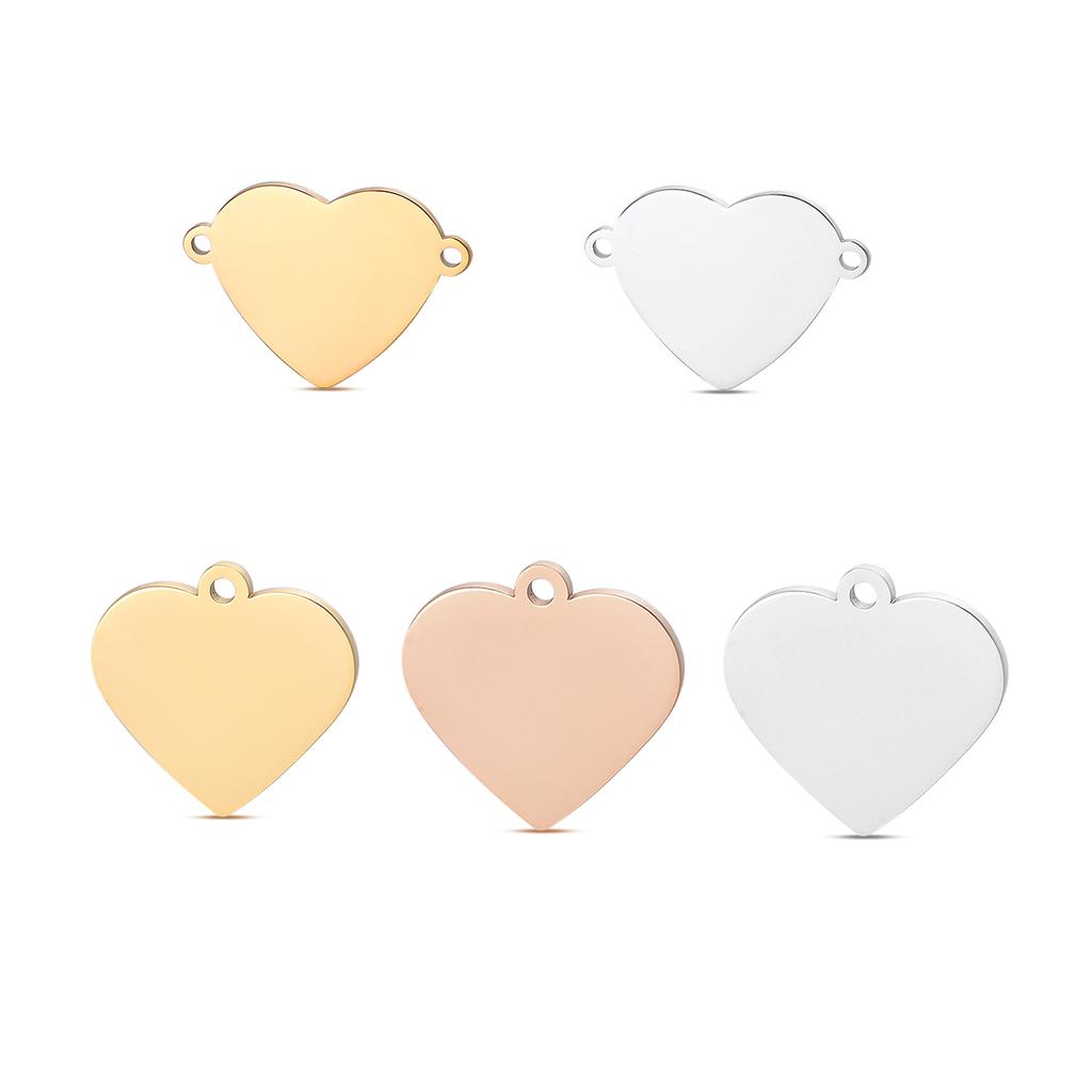 Wholesale 5pcs/lot Polished Stainless Steel Heart Tags Charms for DIY Jewelry Making Personalized name logo disc