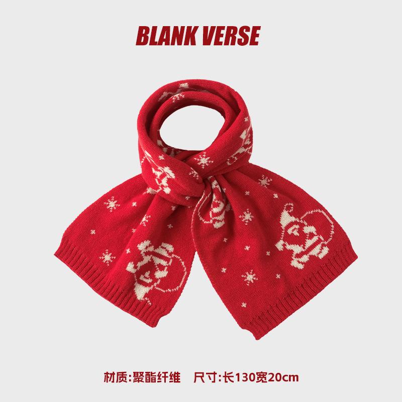 New Christmas Scarf Winter Women's Warm Atmosphere Angora Red High-end Knitted Bear Cashmere Scarf