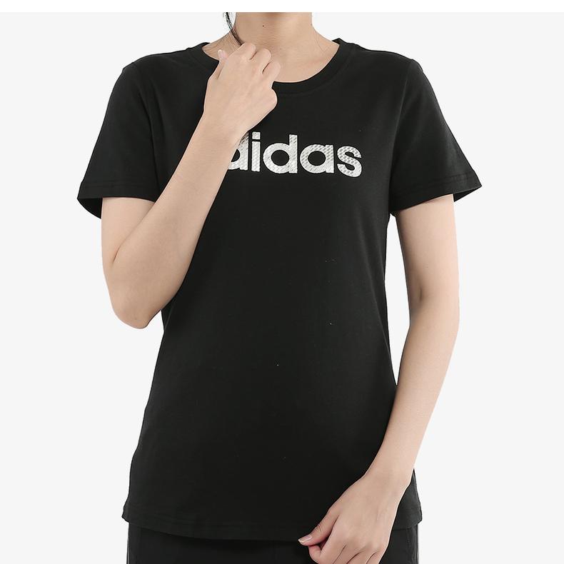 Adidas Sports Lifestyle Series Letter Logo Print Round Neck Short Sleeve T-Shirt Women T-Shirts Black DY8697