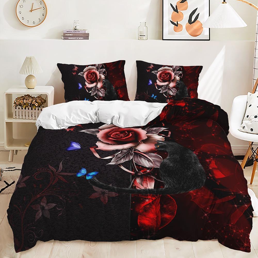 3D Rose Pattern Bedding Set Flower Theme Down Duvet Cover Pillowcase Microfiber Quick Drying Material Single/Double Bed, Large/Super Large Bed Size