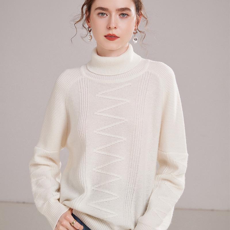 2025 Autumn/Winter Women's High Neck Cashmere Stripe Sweater