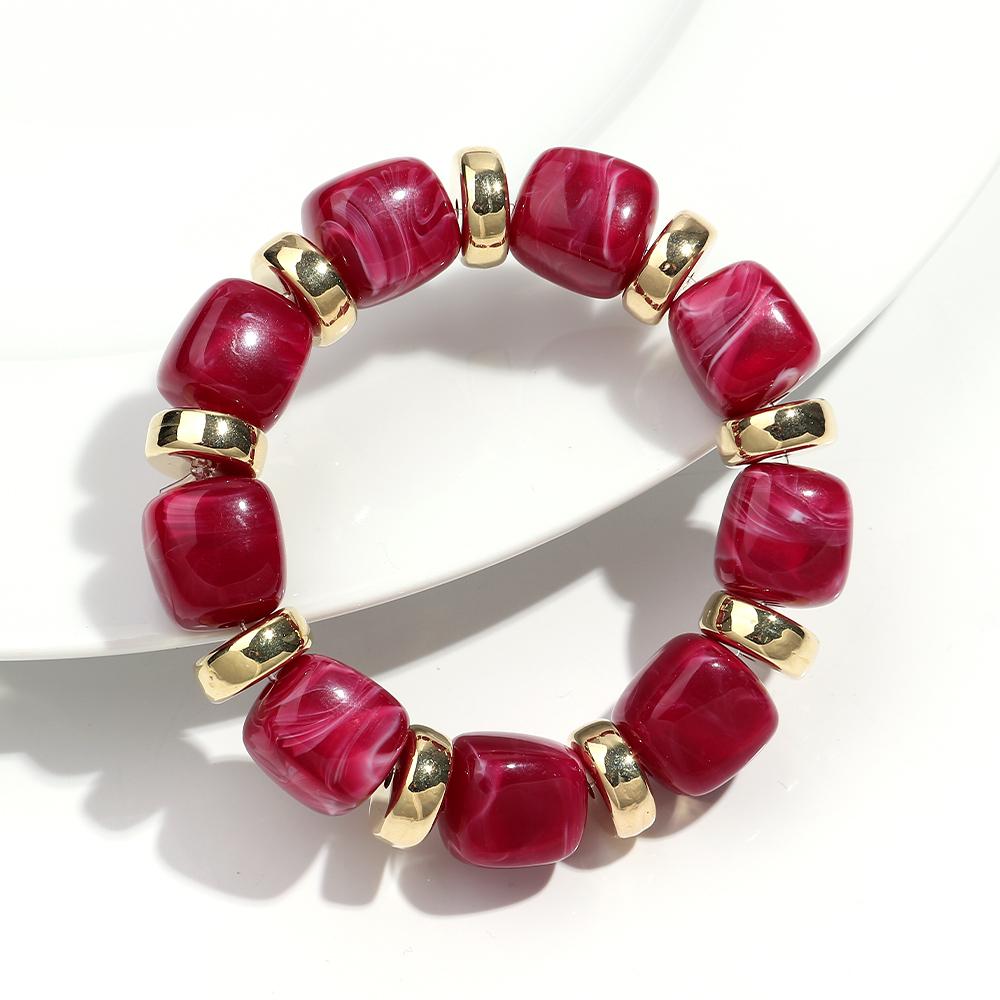 Exaggerated Geometric Beaded Acrylic Elastic Bracelets for Women Men Boho Trendy Square Beads Stack Bangle Retro Jewelry Gift