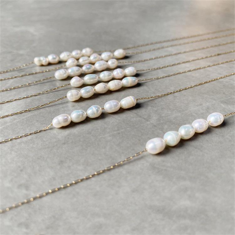 Elegant Freshwater Pearl Necklace with 14K Plated Titanium Steel Clavicle Chain - Versatile Design for Women
