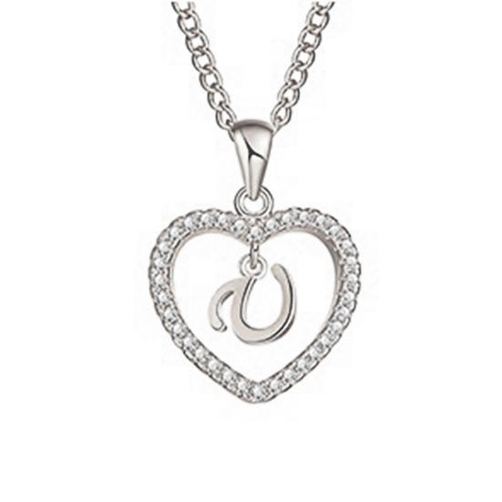 Concise Hollowed Heart Alphabet Unisex Necklace Jewelry Neck Chain Pendant Decor