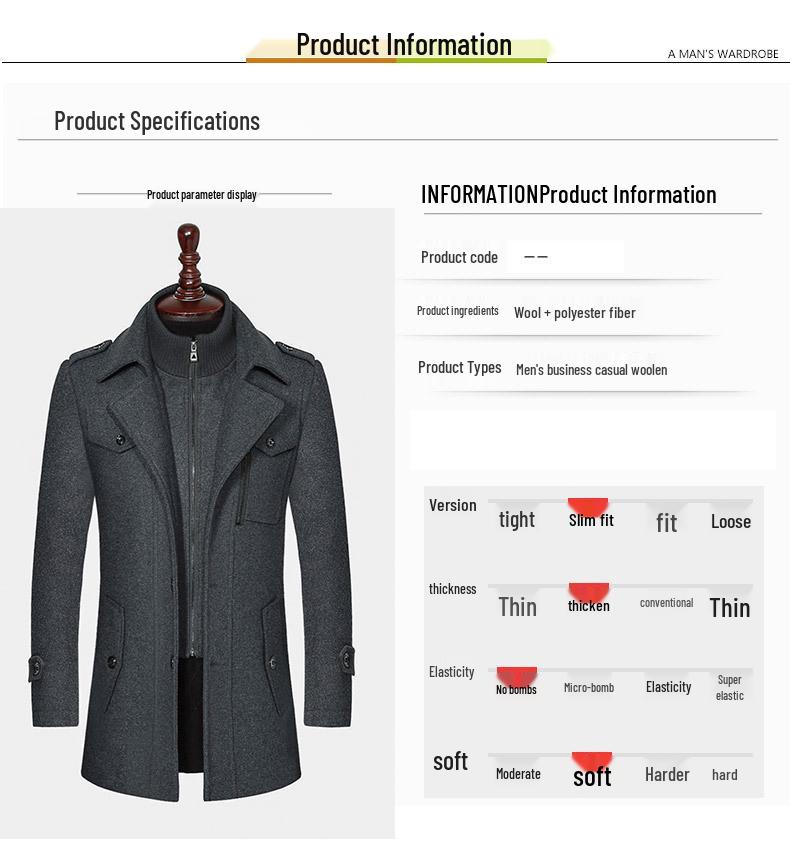 Мужское шерстяное двубортное деловое пальто - осенне-зимний стиль