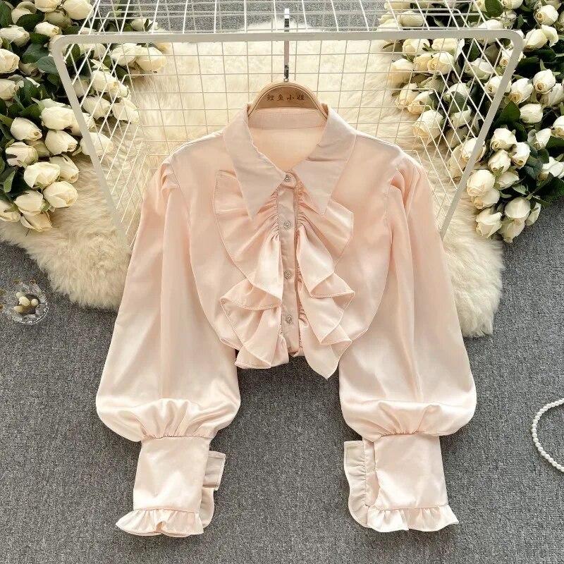 Autumn Long Sleeve Blouse Sweet Ruffles Tops Luxury Style Long Sleeve Shirt Elegant Women Casual Shirts Loose Clothes 29922