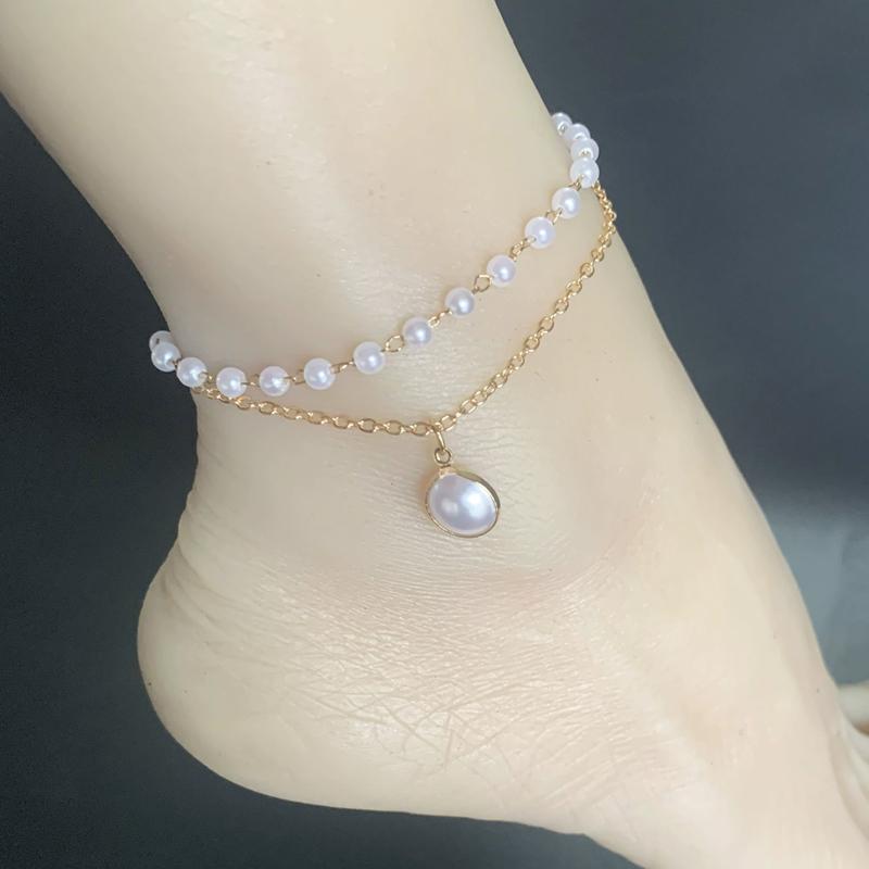 Vintage Double Layered Imitation Pearl Beaded Bracelet for Women Ethnic Link Chain Wrap Bangle Bracelet Jewelry Gifts