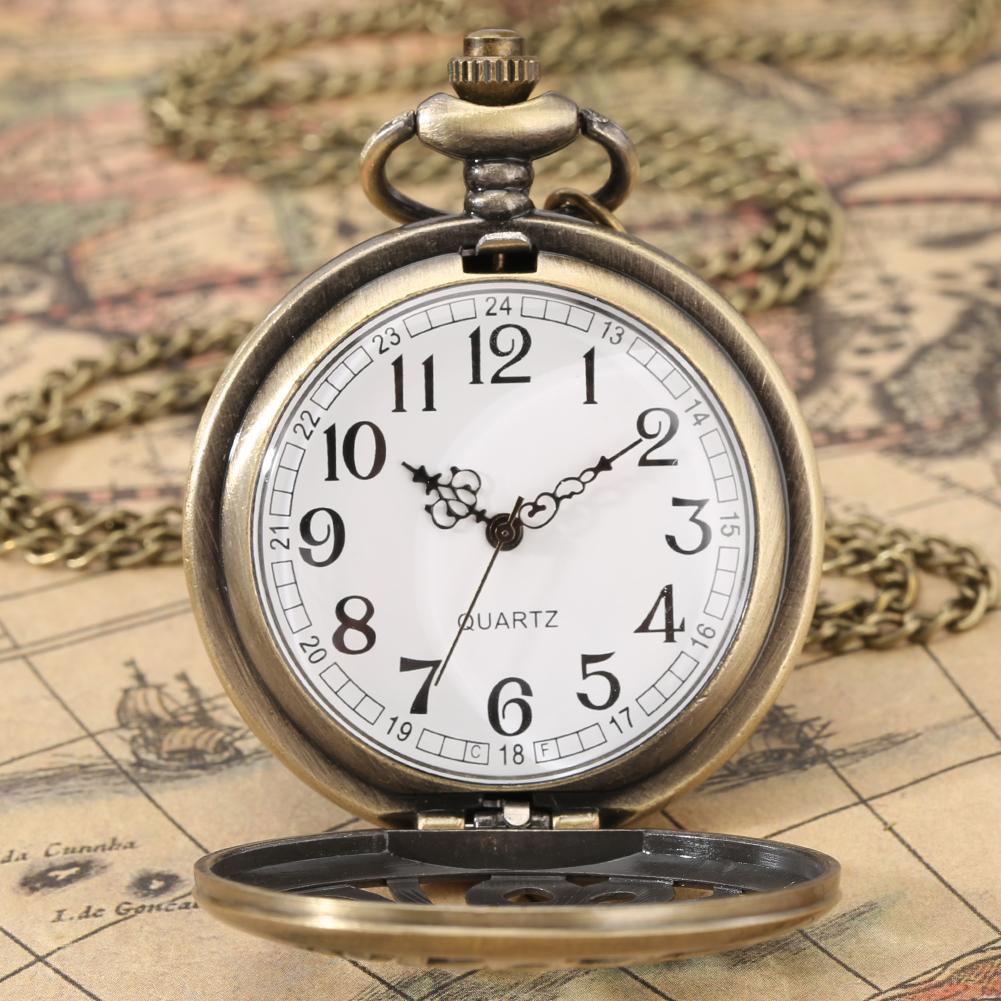 Vintage Bronze Hollow Number Pocket Watch Quartz Necklace Pendant Clock Vintage Timepiece Gift for Collectors