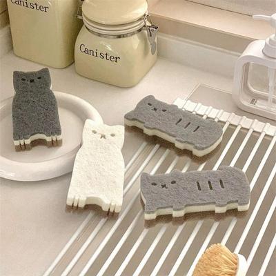 4Pcs Cat Sponge Scouring Strong Water Absorption Dishwashing Sponge Rust Cleaning Tool Washing Dishes Kitchen Gadgets