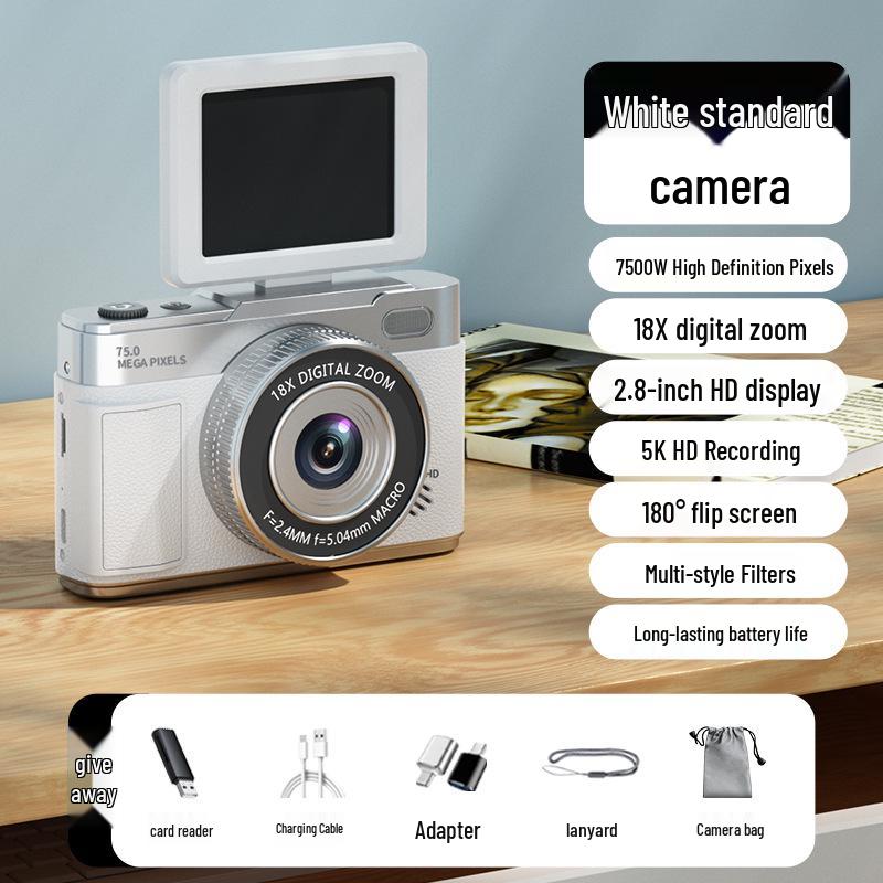 Retro 5K Mirrorless Digital Camera with Flip Screen & HD CCD for Selfies