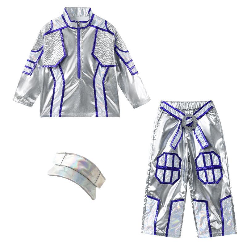 Sense of technology Children's universe laser suit Robot dance suit Trend future catwalk silver men's and women's performance suits