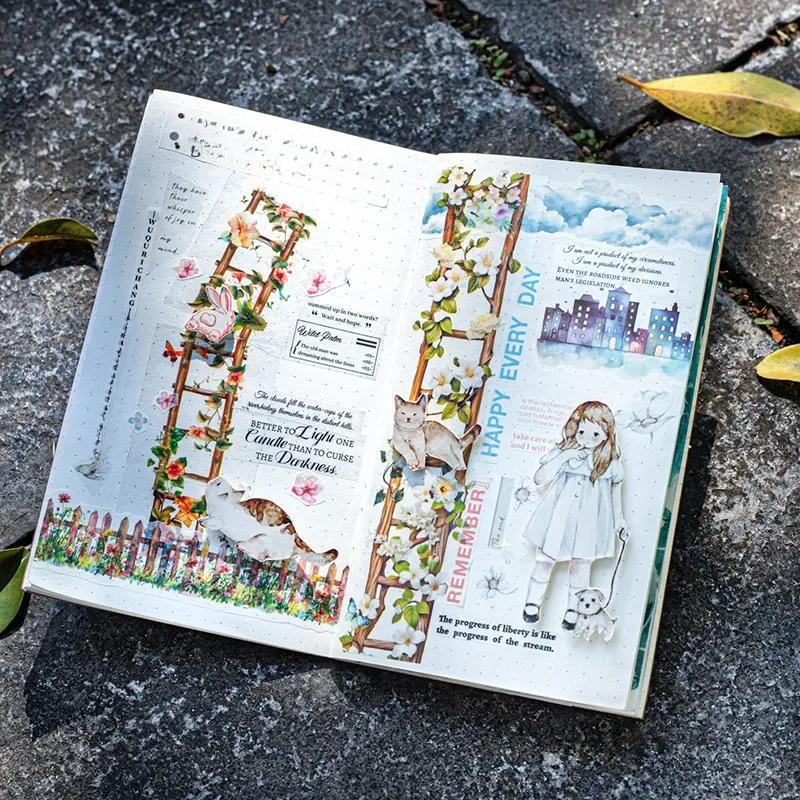 1 Rolle Blütendekorative Klebstoffe Scrapbook-Aufkleber PET-Bänder Leiter Pfirsich Leiter Blume Handbuch Bodenbildung DIY 40mm * 2m