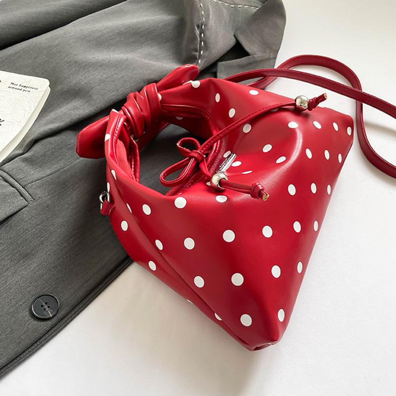 Yogodlns Women's Versatile Bag Retro Leather Shoulder Bag Bow Tie Crossbody Bag Polka Dot Small Hobo Handbag For Everyday Use