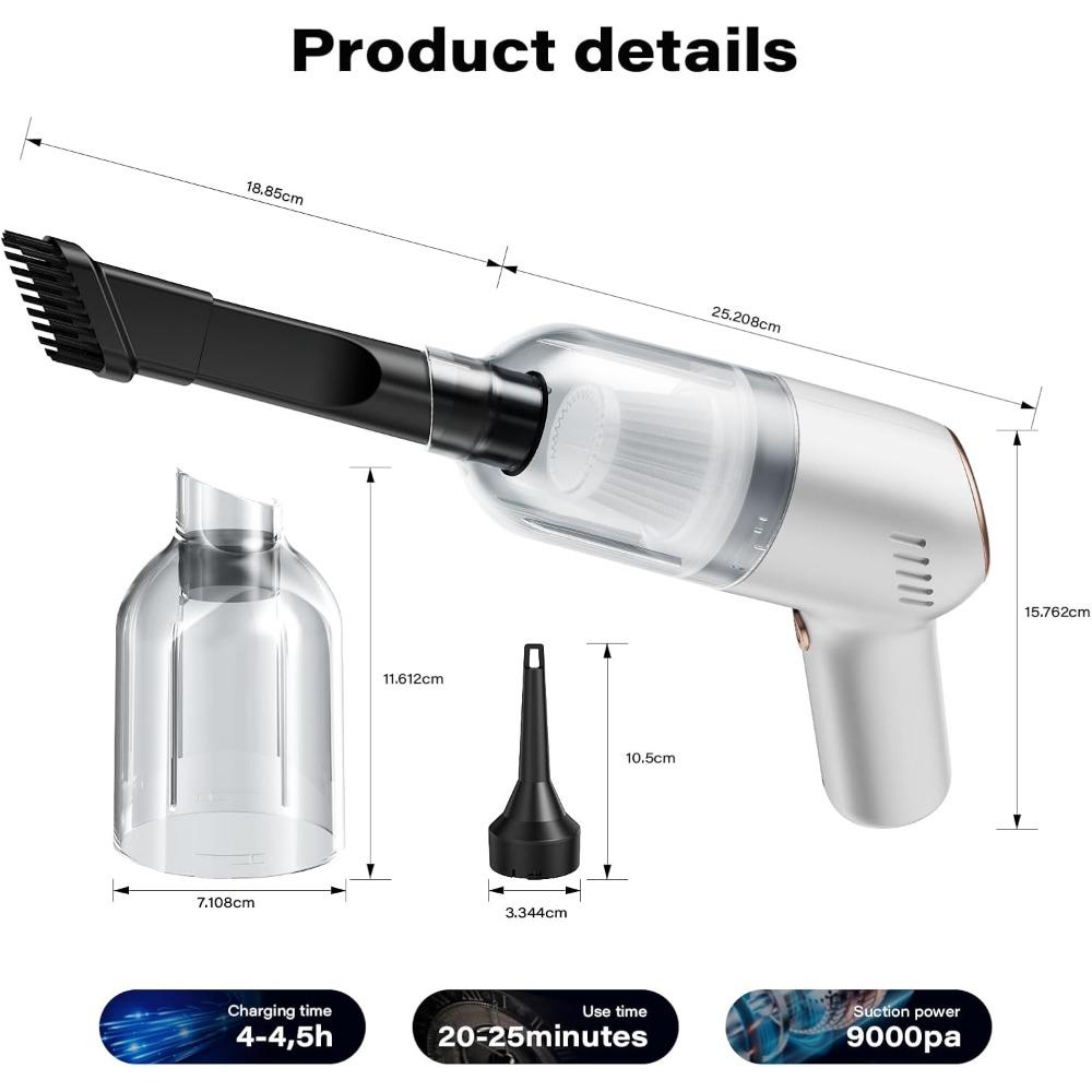 APPS2Car Handheld Vacuum for Car, 9000PA Cordless Mini Vacuum & Air Duster, 3 in 1 Portable Vacuum Cleaner with 2 Washable HEPA