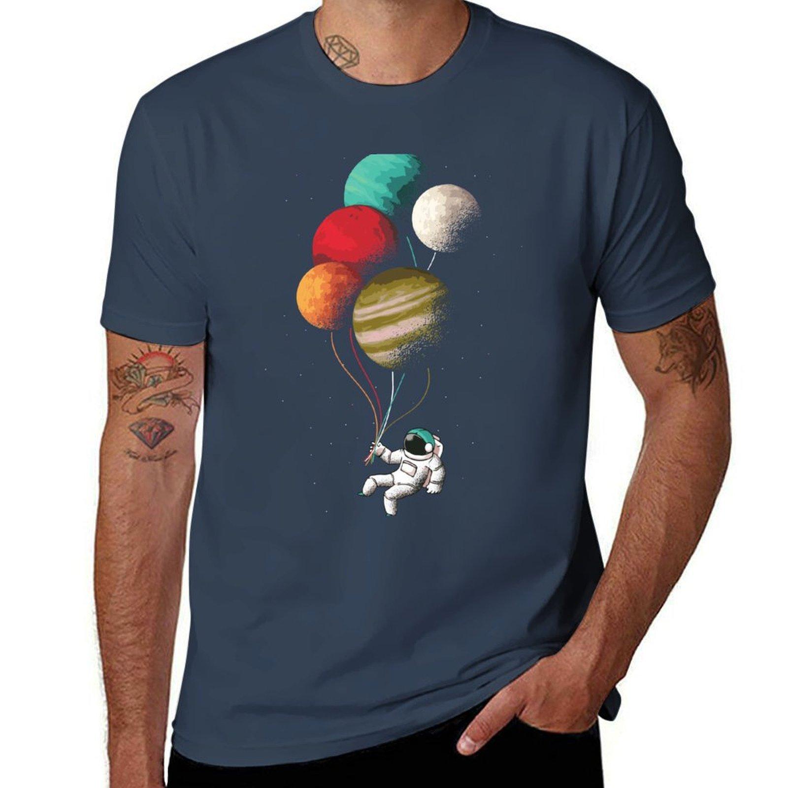 Floating Astronaut Holding Planet Balloons TShirt Sporty Casual Quick Dry TShirt S