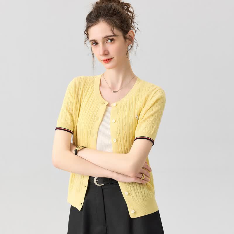 Snowforte Women's Silk Blend Short Sleeve Knit Cardigan