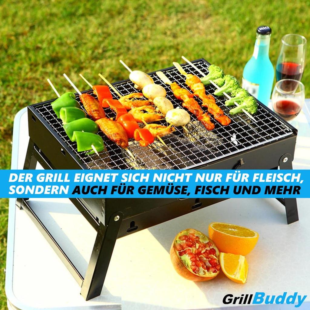 GRILLBUDDY Mini Grill BBQ na węgiel drzewny Składany grill Piknikowy grill Grill stołowy Walizka