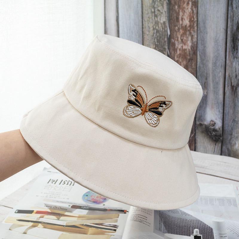 Summer Ladies Bucket Hat Butterfly Embroidered Foldable Flat Bottom Summer Fishing Fisherman Fashion Hat Hip-hop Hat