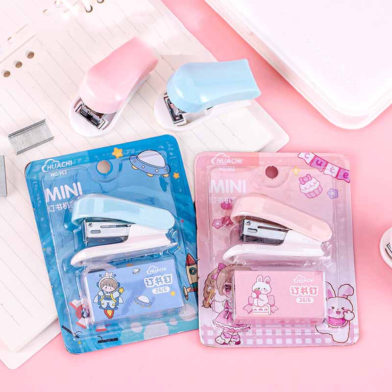 Cute Cartoon Mini Stapler+ Staples Set Adorable Multifunctional Desk Tool for School Office Home Use Kids Gift