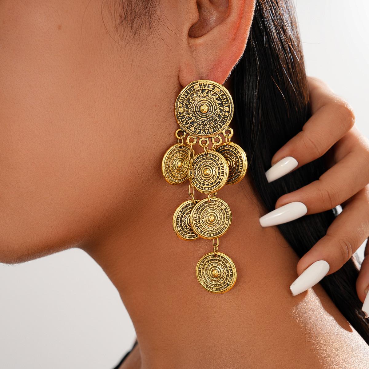 Ретро старинный геометрический круглый узор кулон цепочка для свитера этнический стиль ожерелье