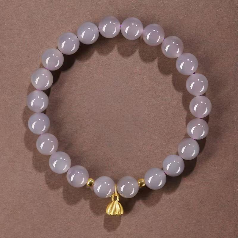 Popular Smoke Purple Lotus Bracelet with Lotus Pod Pendant, Imitation Hetian Jade, Student Style Women's Jewelry.